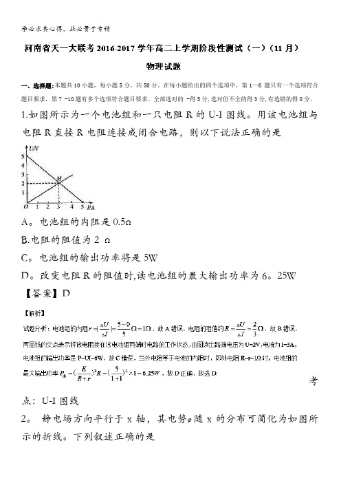 天一大联考2016-2017学年高二上学期阶段性测试(一)(11月)物理试题 含解析