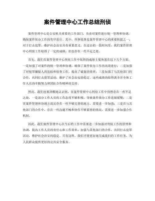 案件管理中心工作总结刑侦