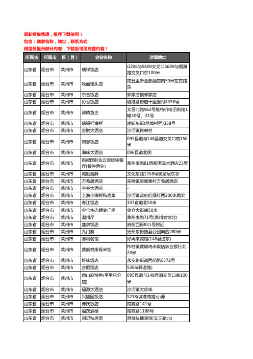 新版山东省烟台市莱州市酒店餐饮企业公司商家户名录单联系方式地址大全267家