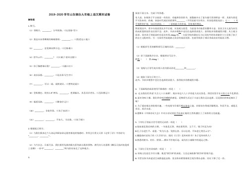 山东省烟台市2019-2020学年九年级语文上学期期末试卷