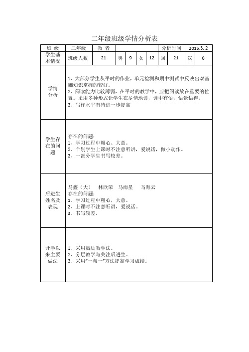 二年级学情分析表