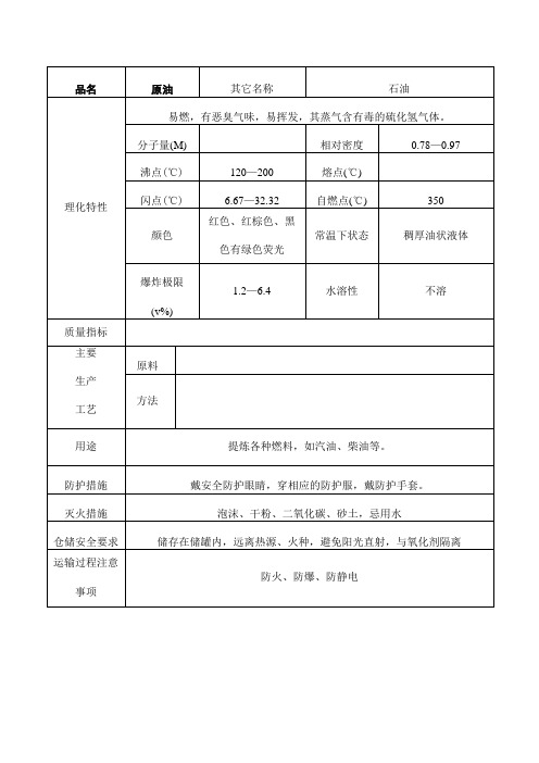 化学危险品的理化特性及危险特性汇总表