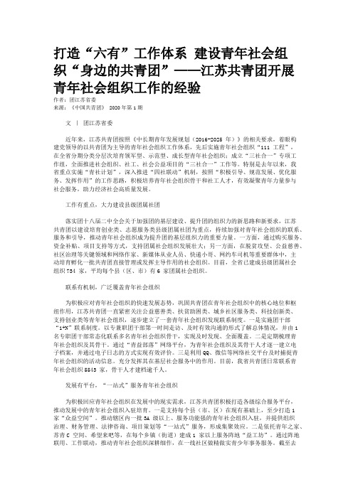 打造“六有”工作体系 建设青年社会组织“身边的共青团”——江