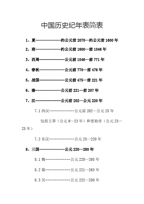 中国历史纪年表简表