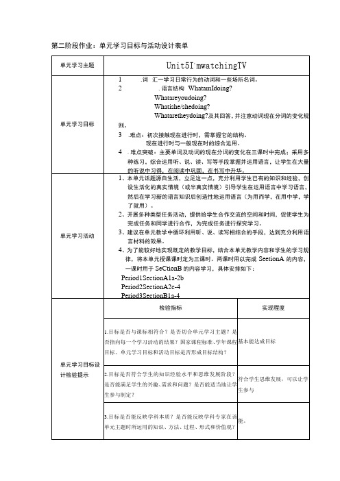 单元学习目标与活动设计表单