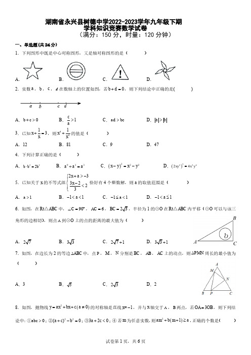 湖南省永兴县树德中学2022-2023学年九年级下期学科知识竞赛数学试卷