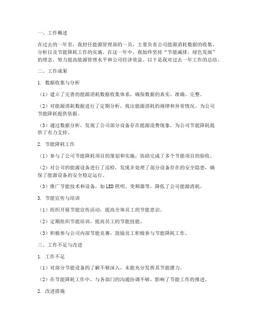 能源管理部个人工作总结