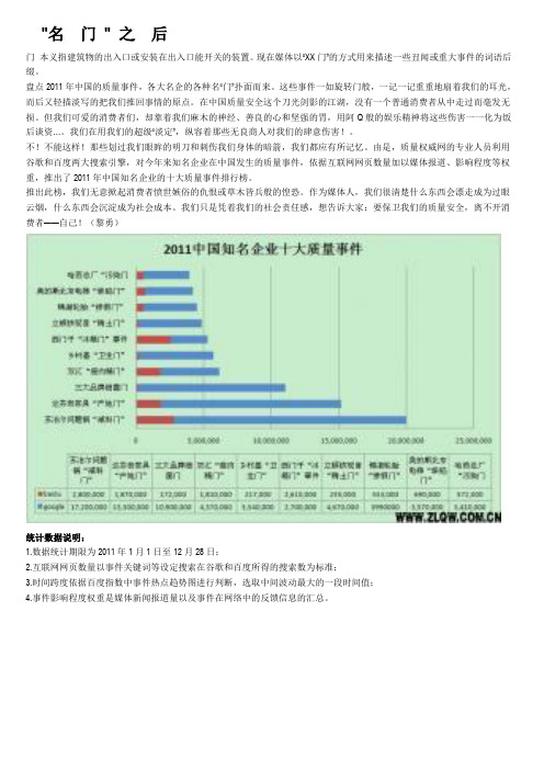 2011知名企业十大质量事件