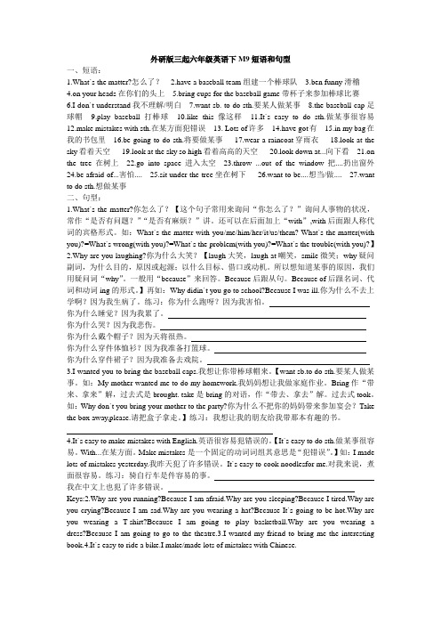 外研版三起六年级英语下M9短语和句型