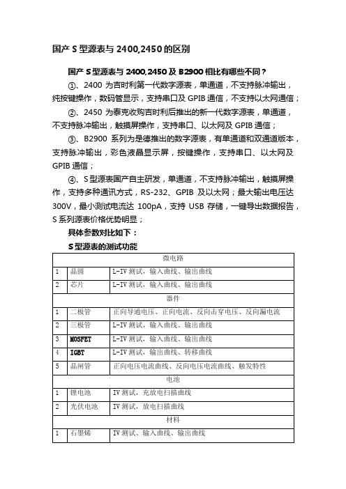 国产S型源表与2400,2450的区别