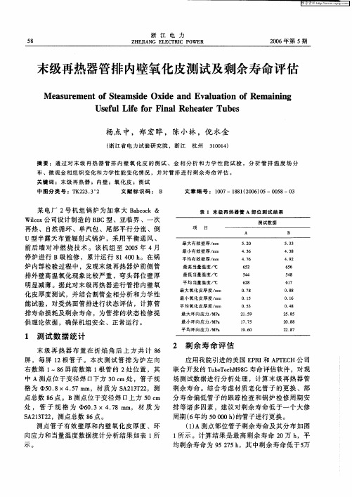 末级再热器管排内壁氧化皮测试及剩余寿命评估