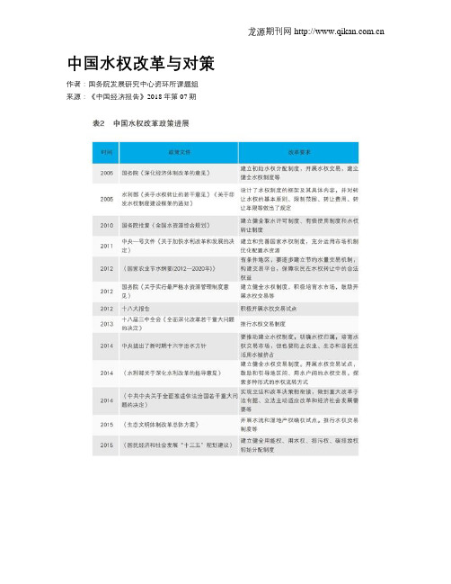 中国水权改革与对策