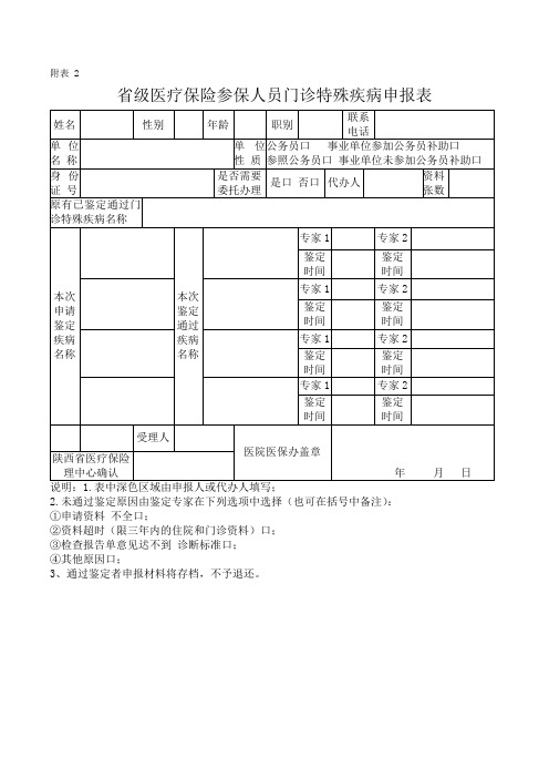 门诊特殊慢性病申报表