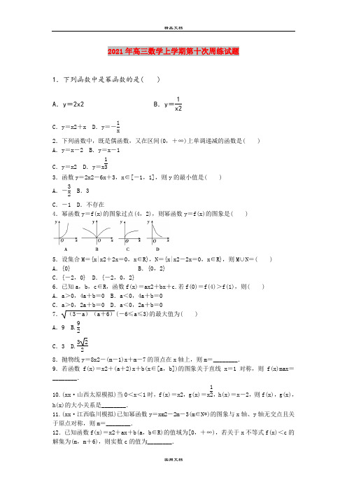 2021年高三数学上学期第十次周练试题