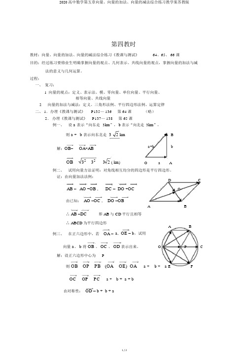 2020高中数学第五章向量、向量的加法、向量的减法综合练习教学案苏教版