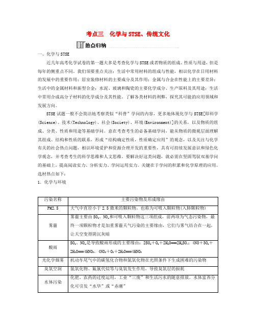 2025届高考化学二轮专题复习与测试第一部分专题一物质的组成分类考点三化学与STSE传统文化