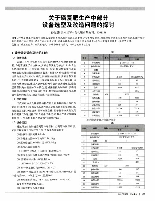 关于磷复肥生产中部分设备选型及改造问题的探讨