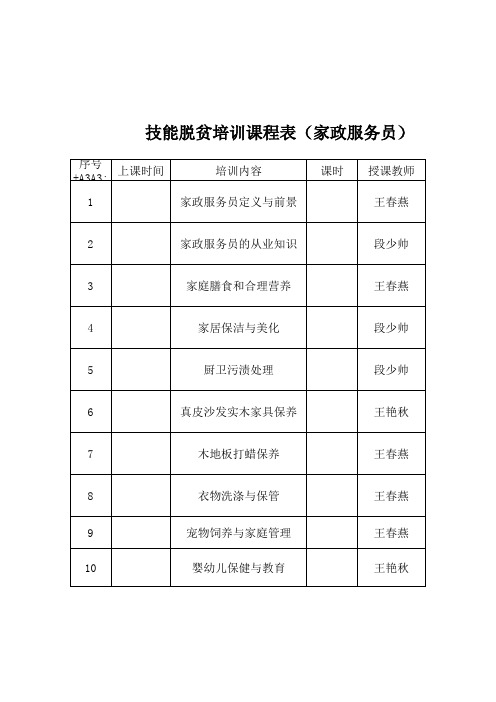 家政服务员课程表