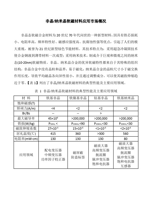 非晶纳米晶软磁材料应用市场概况