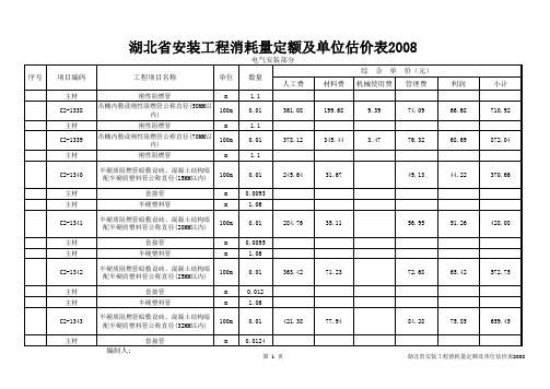 湖北省安装工程消耗量定额及单位估价表2008电气部分第二部分