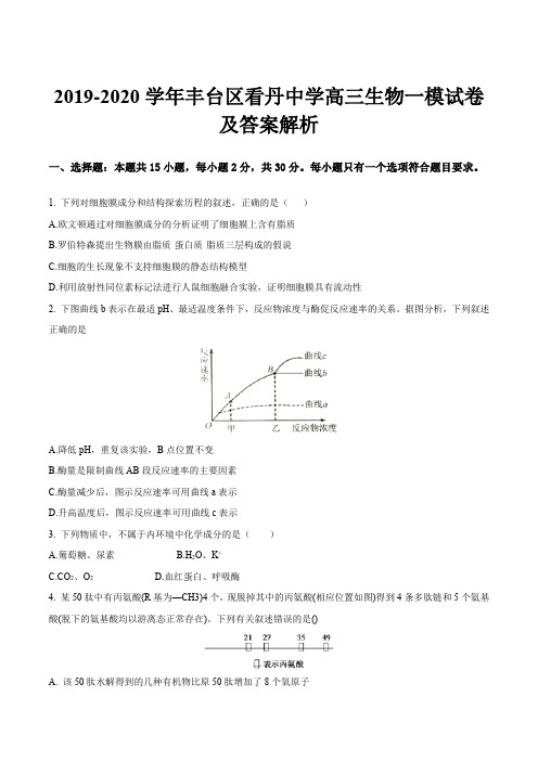 2019-2020学年丰台区看丹中学高三生物一模试卷及答案解析