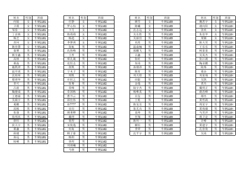 姓名性别班级姓名性别班