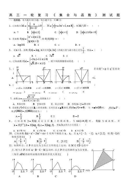 2018届高三一轮复习《集合与函数》测试题