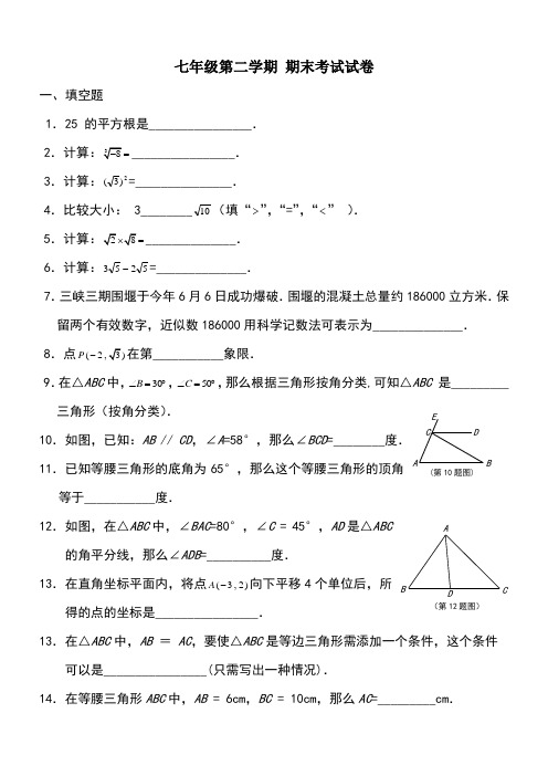 沪教版七年级下册数学试题