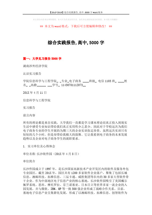 【2018-2019】综合实践报告,高中,5000字word版本 (16页)