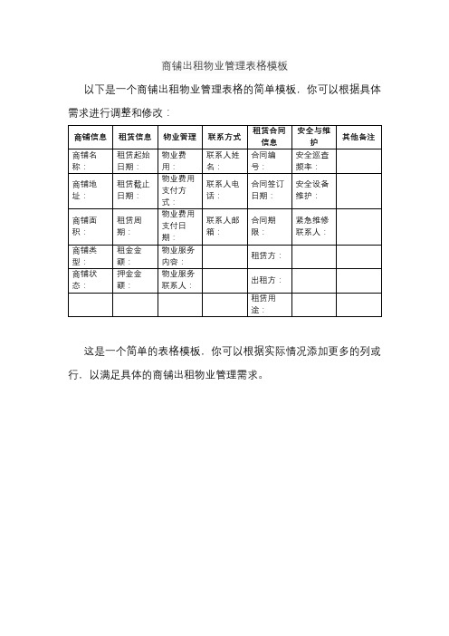 商铺出租物业管理表格模板