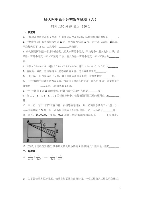 师大附中系小升初招生数学试卷(第六次)