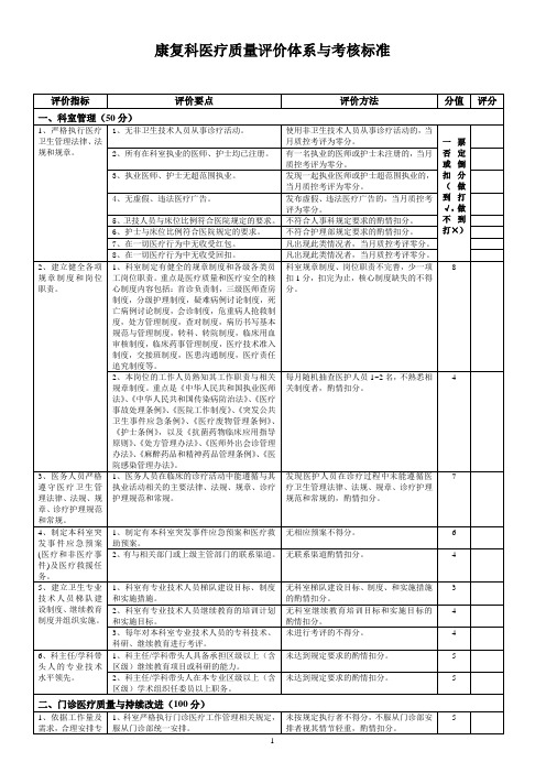 康复科医疗质量评价体系与考核标准