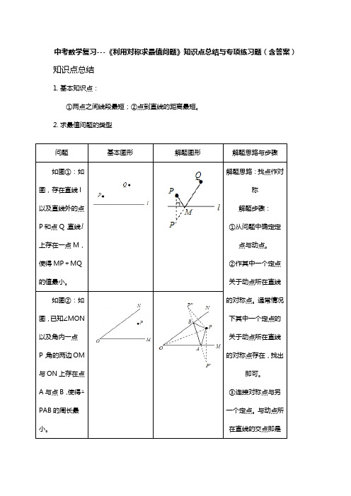 中考数学复习---《利用对称求最值问题》知识点总结与专项练习题(含答案)