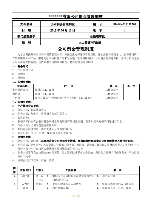 某公司2012公司例会管理制度