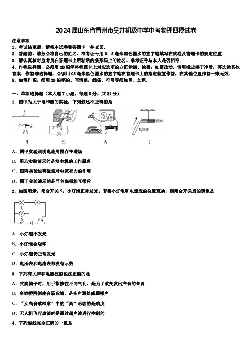 2024届山东省青州市吴井初级中学中考物理四模试卷含解析