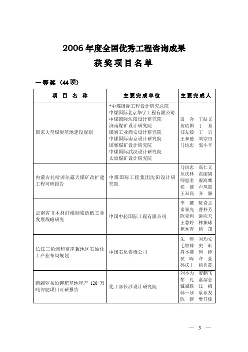 2006年度全国优秀工程咨询成果