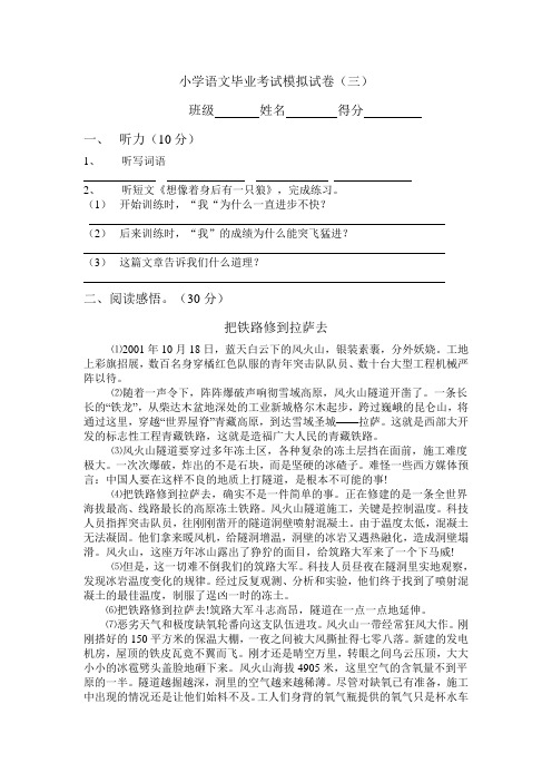 苏教版小学语文毕业考试模拟试卷