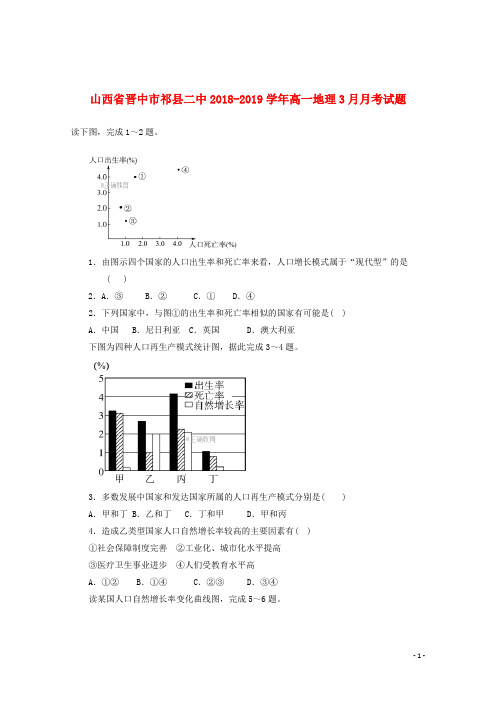 山西省晋中市祁县二中2018_2019学年高一地理3月月考试题