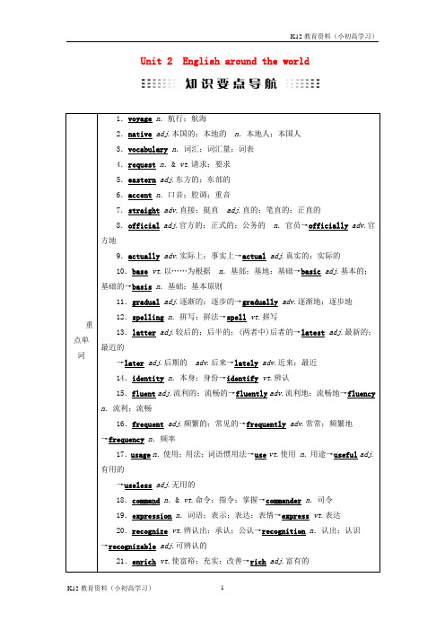 推荐K12全国通用版2019版高考英语大一轮复习Unit2Englisharoundtheworld讲义新人教版必修1