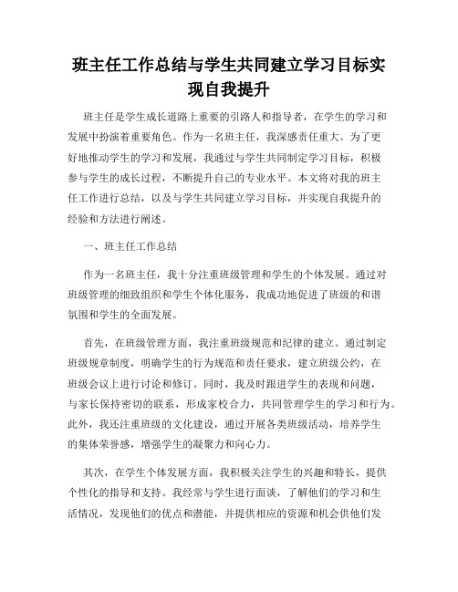 班主任工作总结与学生共同建立学习目标实现自我提升