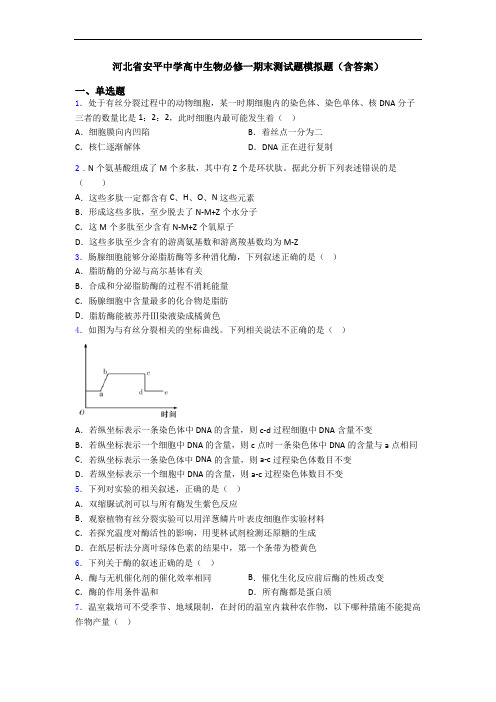 河北省安平中学高中生物必修一期末测试题模拟题(含答案)