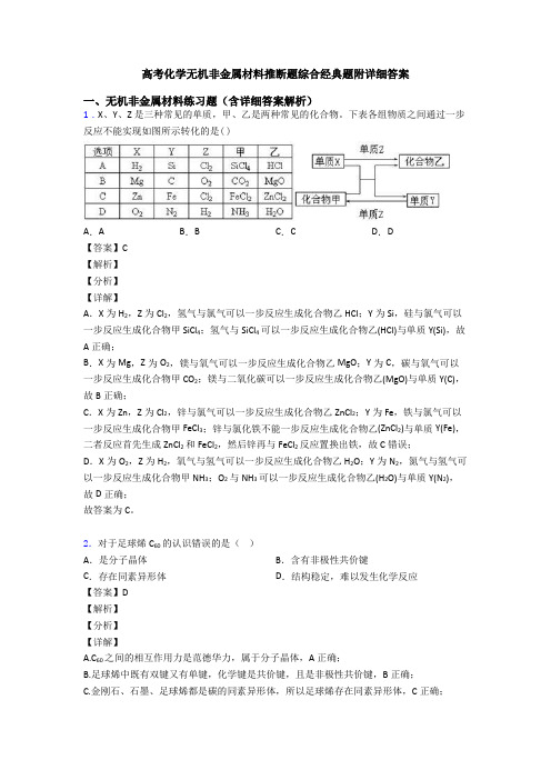 高考化学无机非金属材料推断题综合经典题附详细答案