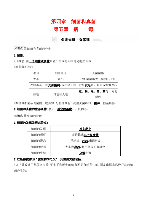 最新人教版中考生物同步知识点复习第五单元  第四章细菌和真菌 第五章 病毒