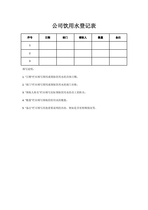 公司饮用水登记表模板