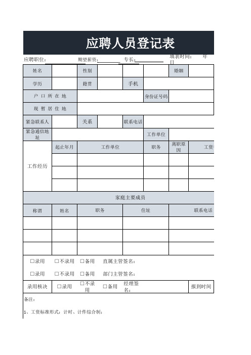 应聘人员登记表excel模板