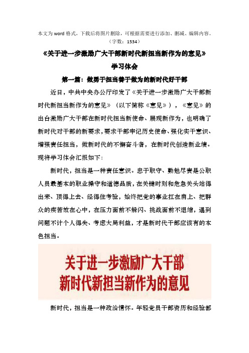 学习《关于进一步激励广大干部新时代新担当新作为的意见》心得体会发言稿讲话稿两篇3