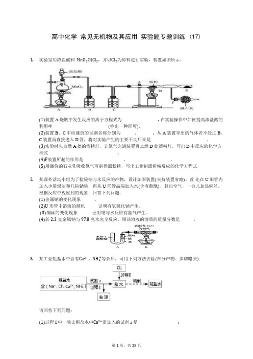 高中化学 常见无机物及其应用 实验题专题训练 (17)-0801(含答案解析)