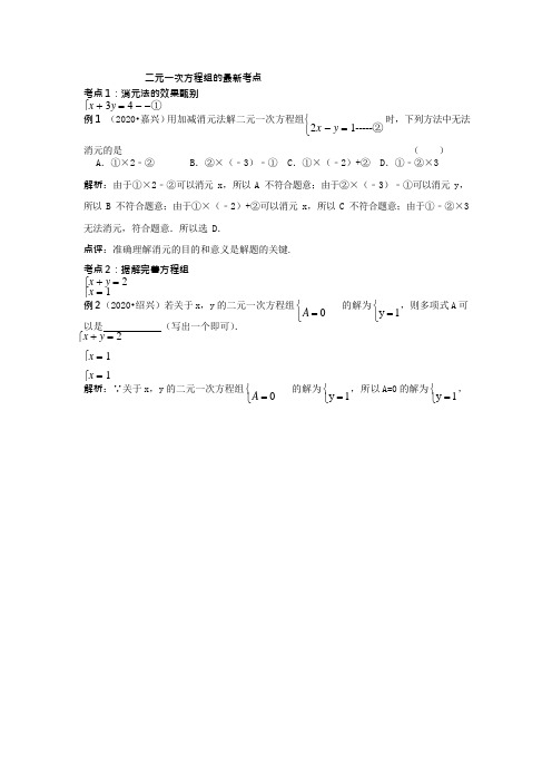 北师大版八年级上册数学二元一次方程组的最新考点