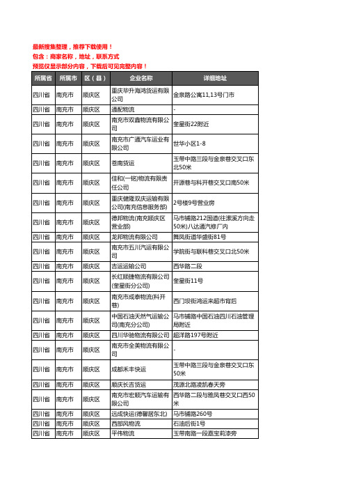 新版四川省南充市顺庆区托运企业公司商家户名录单联系方式地址大全68家