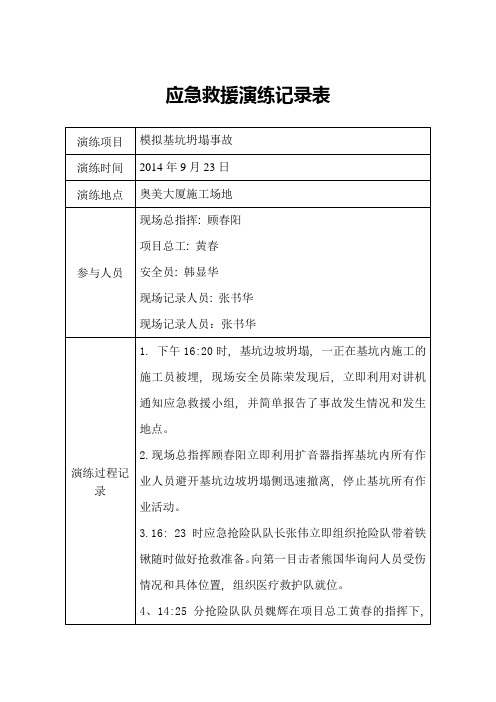 坍塌事故应急救援演练记录表